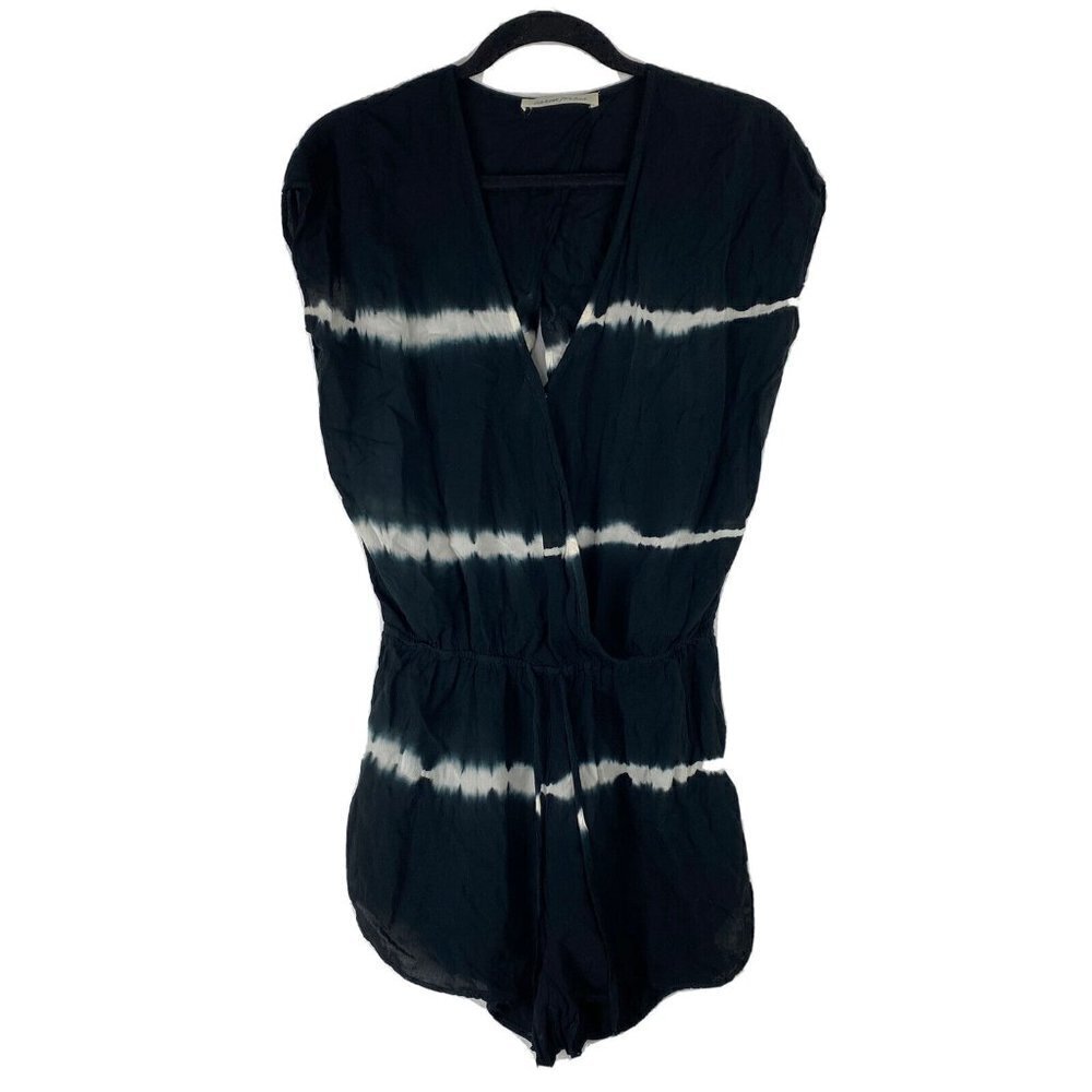 Caren Forbes Womens Romper Size S Black Tie Dye Drawstring Waist Faux Wrap